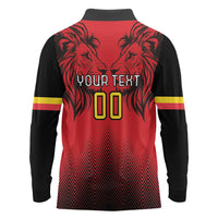 Custom Belgium Rugby Long Sleeve Polo Shirt Diables Noirs Lion Head - Wonder Print Shop