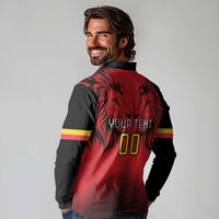 Custom Belgium Rugby Long Sleeve Polo Shirt Diables Noirs Lion Head - Wonder Print Shop