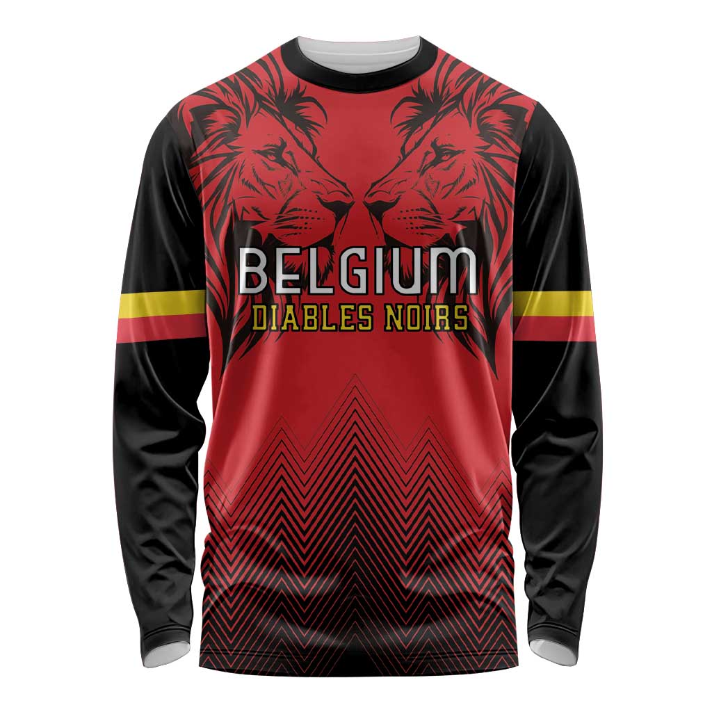 Custom Belgium Rugby Long Sleeve Shirt Diables Noirs Lion Head - Wonder Print Shop