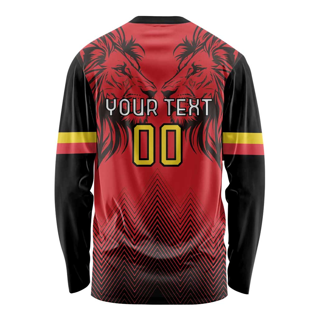 Custom Belgium Rugby Long Sleeve Shirt Diables Noirs Lion Head - Wonder Print Shop