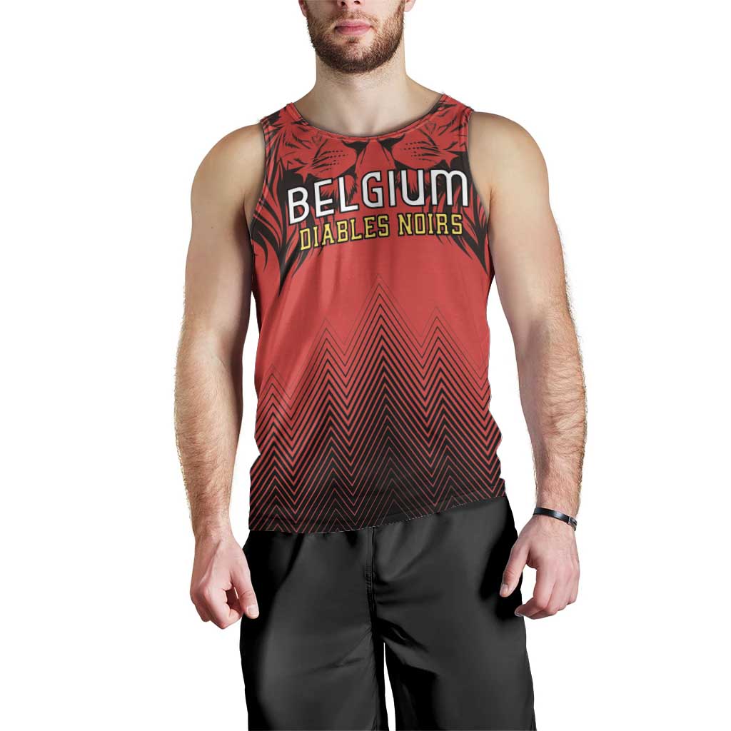 Custom Belgium Rugby Men Tank Top Diables Noirs Lion Head - Wonder Print Shop