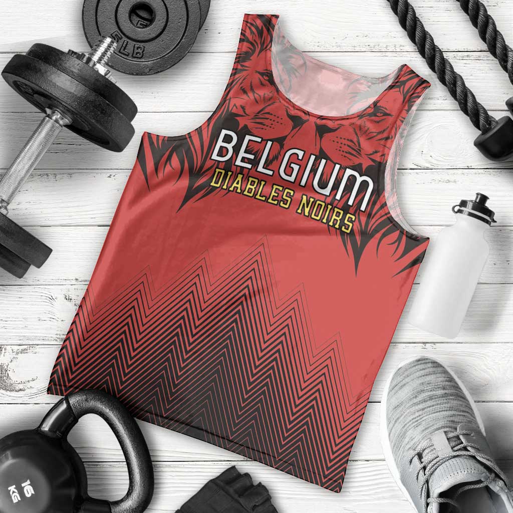 Custom Belgium Rugby Men Tank Top Diables Noirs Lion Head - Wonder Print Shop