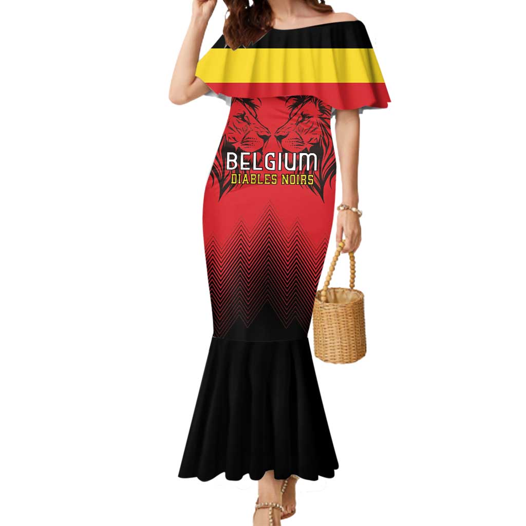 Custom Belgium Rugby Mermaid Dress Diables Noirs Lion Head - Wonder Print Shop