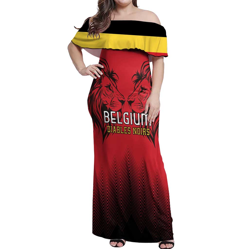 Custom Belgium Rugby Off Shoulder Maxi Dress Diables Noirs Lion Head - Wonder Print Shop