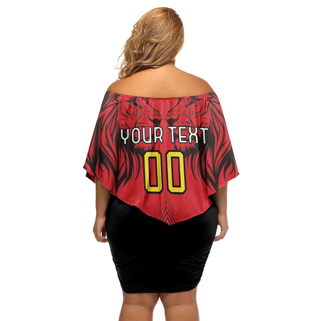 Custom Belgium Rugby Off Shoulder Short Dress Diables Noirs Lion Head - Wonder Print Shop