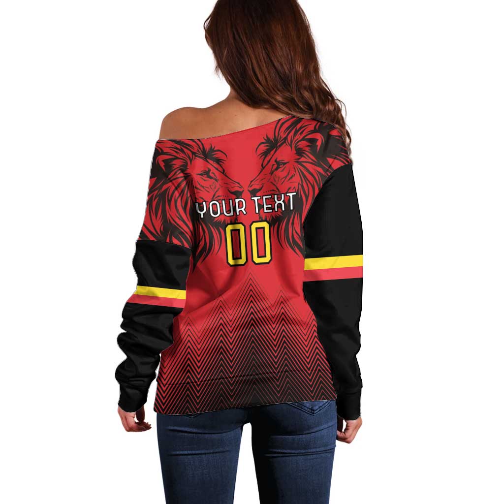 Custom Belgium Rugby Off Shoulder Sweater Diables Noirs Lion Head - Wonder Print Shop