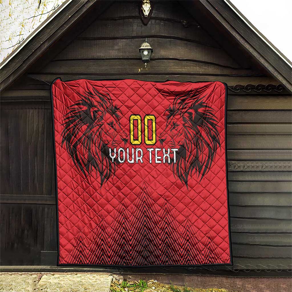 Custom Belgium Rugby Quilt Diables Noirs Lion Head - Wonder Print Shop