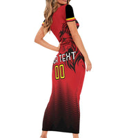 Custom Belgium Rugby Short Sleeve Bodycon Dress Diables Noirs Lion Head - Wonder Print Shop