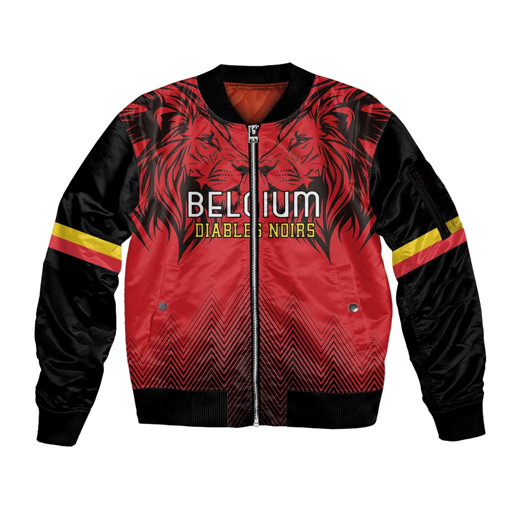 Custom Belgium Rugby Sleeve Zip Bomber Jacket Diables Noirs Lion Head - Wonder Print Shop