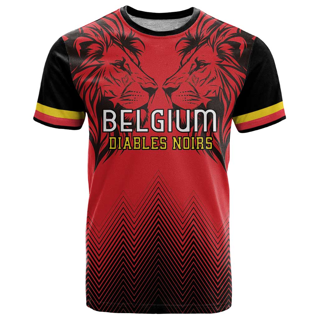 Custom Belgium Rugby T Shirt Diables Noirs Lion Head - Wonder Print Shop
