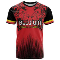 Custom Belgium Rugby T Shirt Diables Noirs Lion Head - Wonder Print Shop