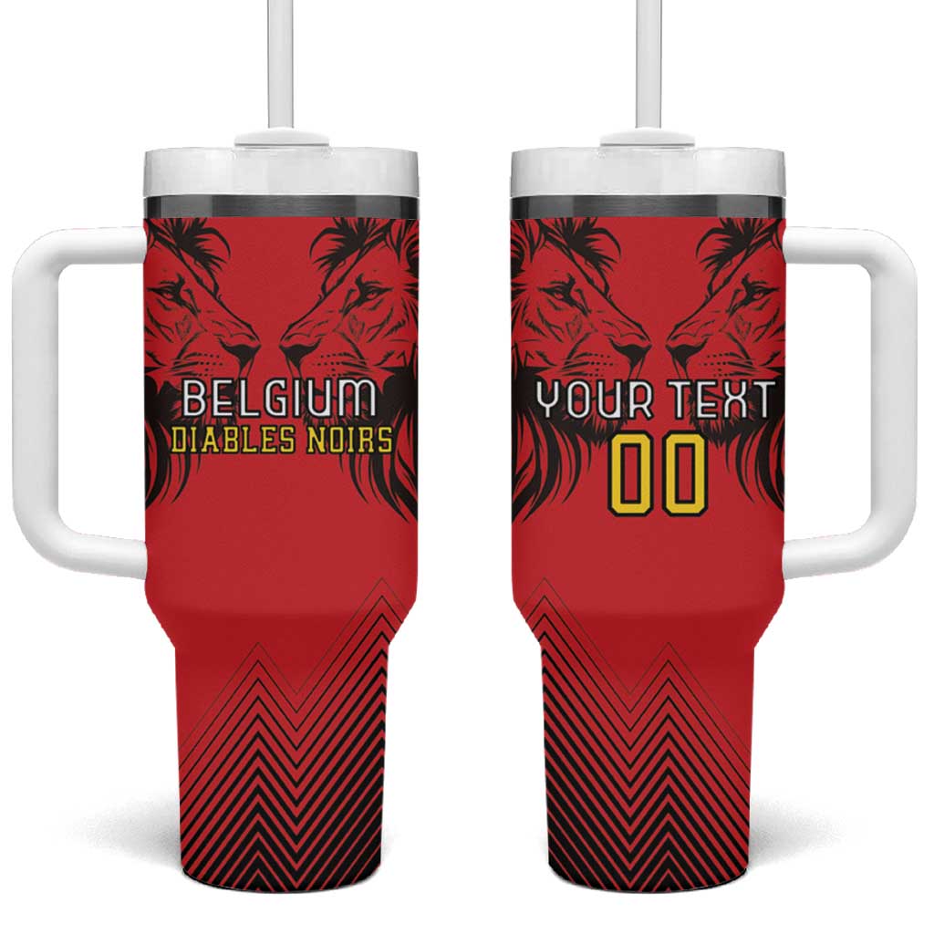 Custom Belgium Rugby Tumbler With Handle Diables Noirs Lion Head - Wonder Print Shop