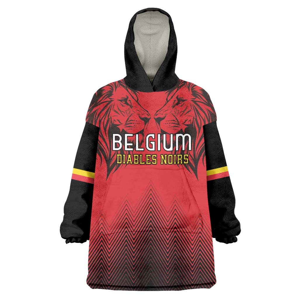 Custom Belgium Rugby Wearable Blanket Hoodie Diables Noirs Lion Head - Wonder Print Shop