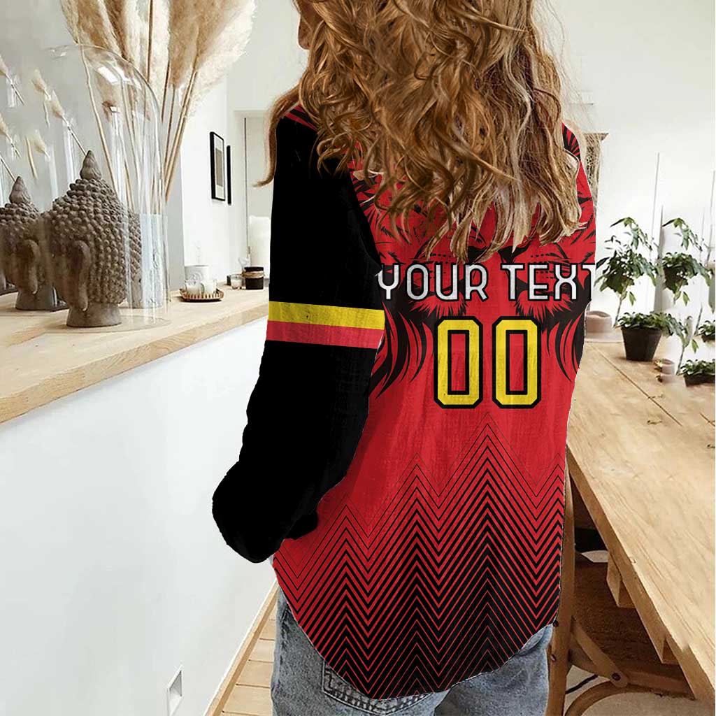 Custom Belgium Rugby Women Casual Shirt Diables Noirs Lion Head - Wonder Print Shop