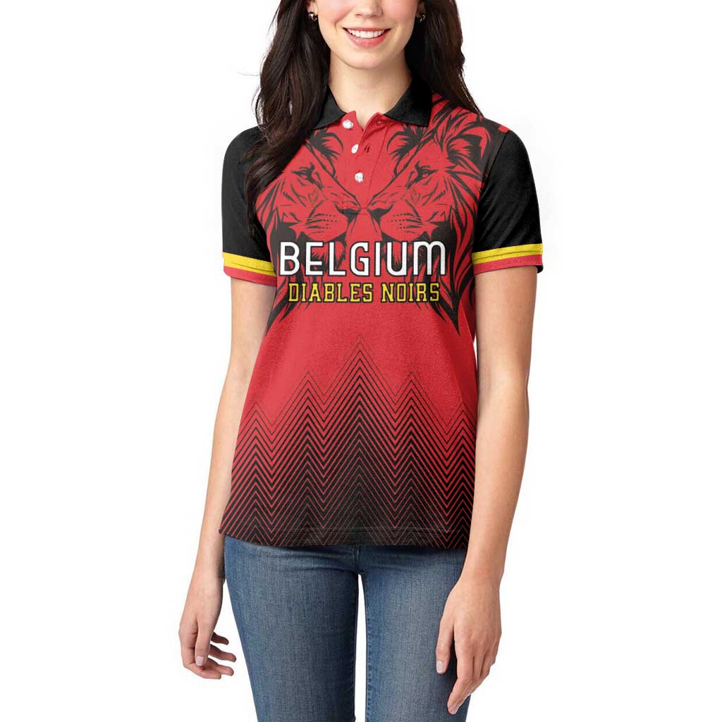 Custom Belgium Rugby Women Polo Shirt Diables Noirs Lion Head - Wonder Print Shop