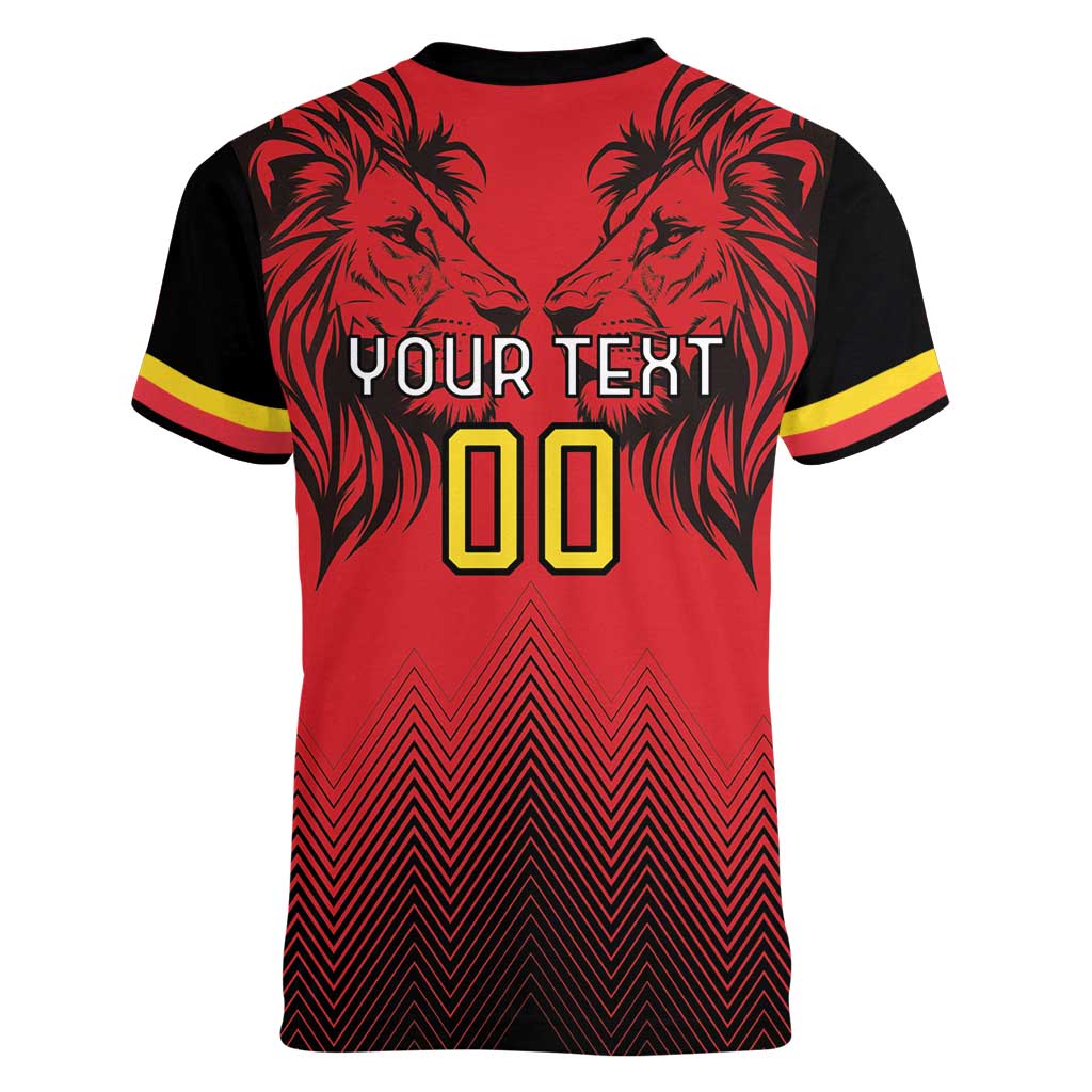 Custom Belgium Rugby Women V-Neck T-Shirt Diables Noirs Lion Head - Wonder Print Shop