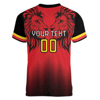 Custom Belgium Rugby Women V-Neck T-Shirt Diables Noirs Lion Head - Wonder Print Shop