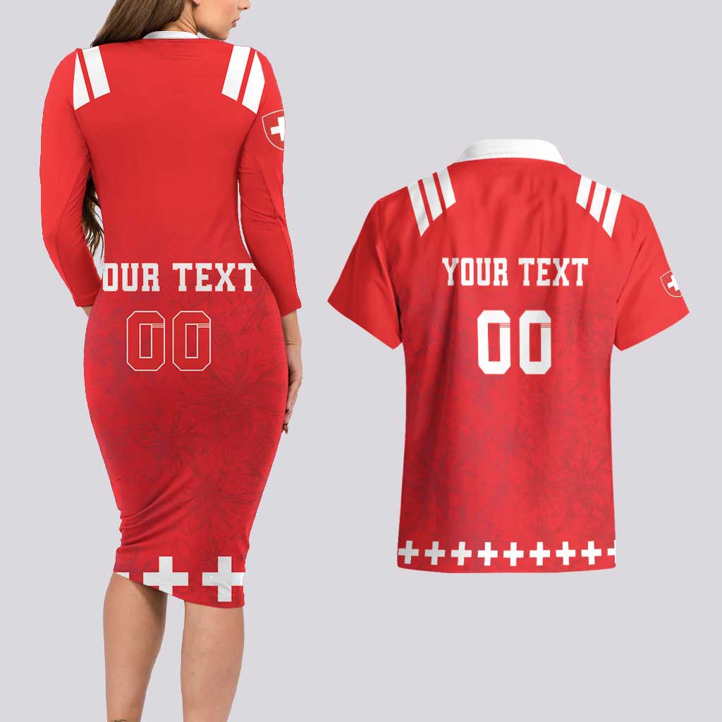 Custom Switzerland Rugby Couples Matching Long Sleeve Bodycon Dress and Hawaiian Shirt Edelweis Pattern