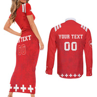 Custom Switzerland Rugby Couples Matching Short Sleeve Bodycon Dress and Long Sleeve Button Shirt Edelweis Pattern