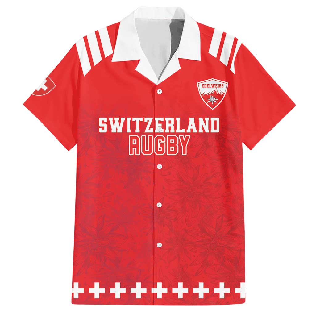 Custom Switzerland Rugby Family Matching Short Sleeve Bodycon Dress and Hawaiian Shirt Edelweis Pattern - Wonder Print Shop
