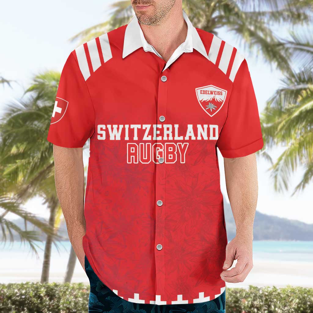 Custom Switzerland Rugby Hawaiian Shirt Edelweis Pattern - Wonder Print Shop