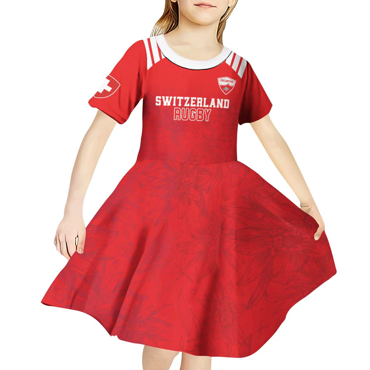 Custom Switzerland Rugby Kid Short Sleeve Dress Edelweis Pattern - Wonder Print Shop