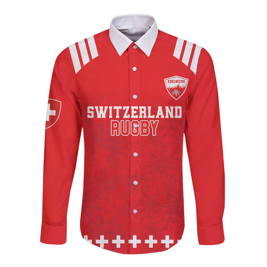 Custom Switzerland Rugby Long Sleeve Button Shirt Edelweis Pattern