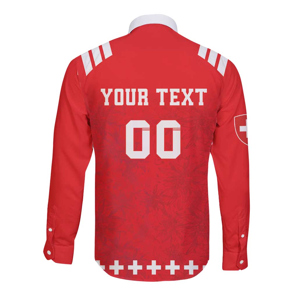 Custom Switzerland Rugby Long Sleeve Button Shirt Edelweis Pattern