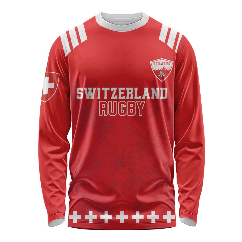 Custom Switzerland Rugby Long Sleeve Shirt Edelweis Pattern - Wonder Print Shop