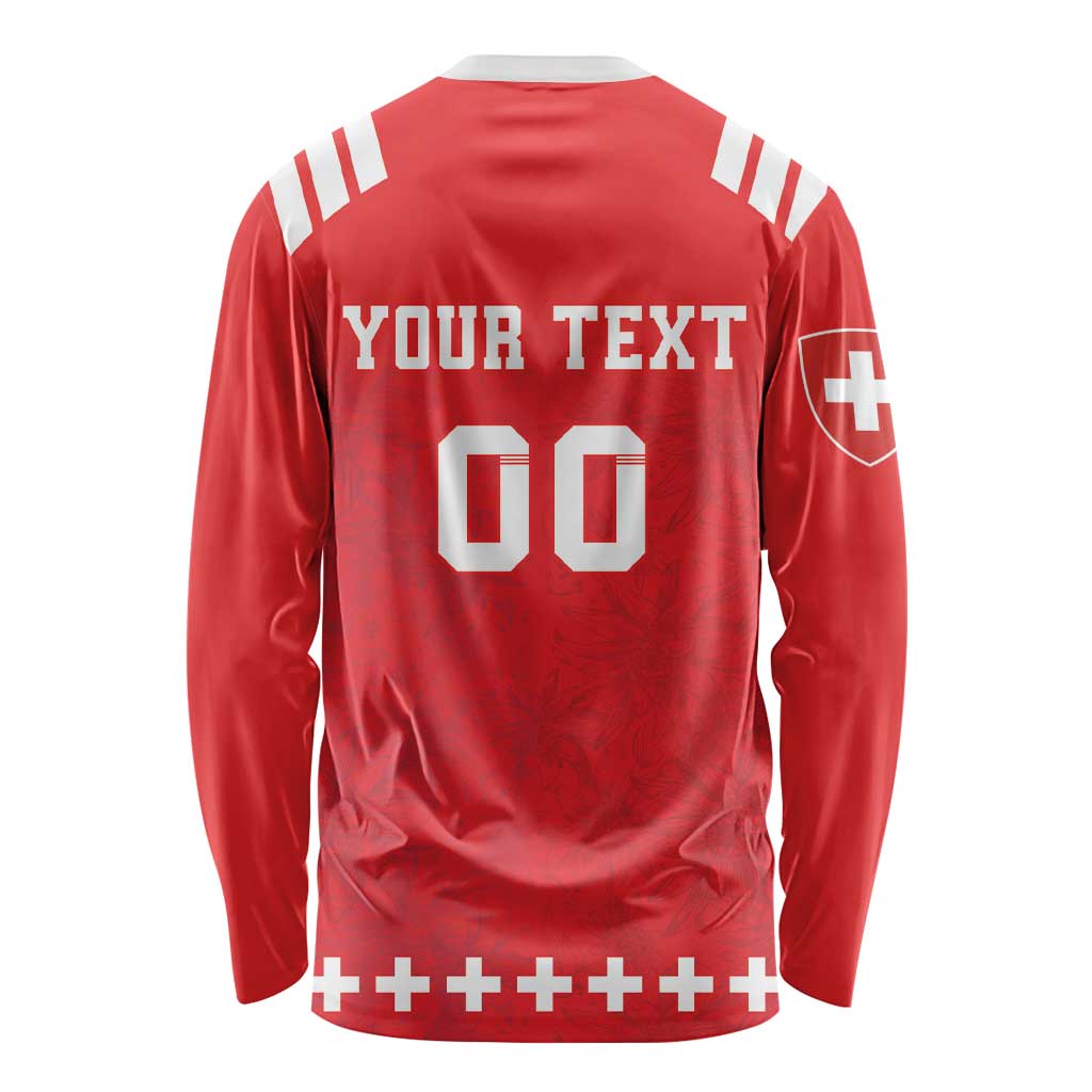 Custom Switzerland Rugby Long Sleeve Shirt Edelweis Pattern - Wonder Print Shop