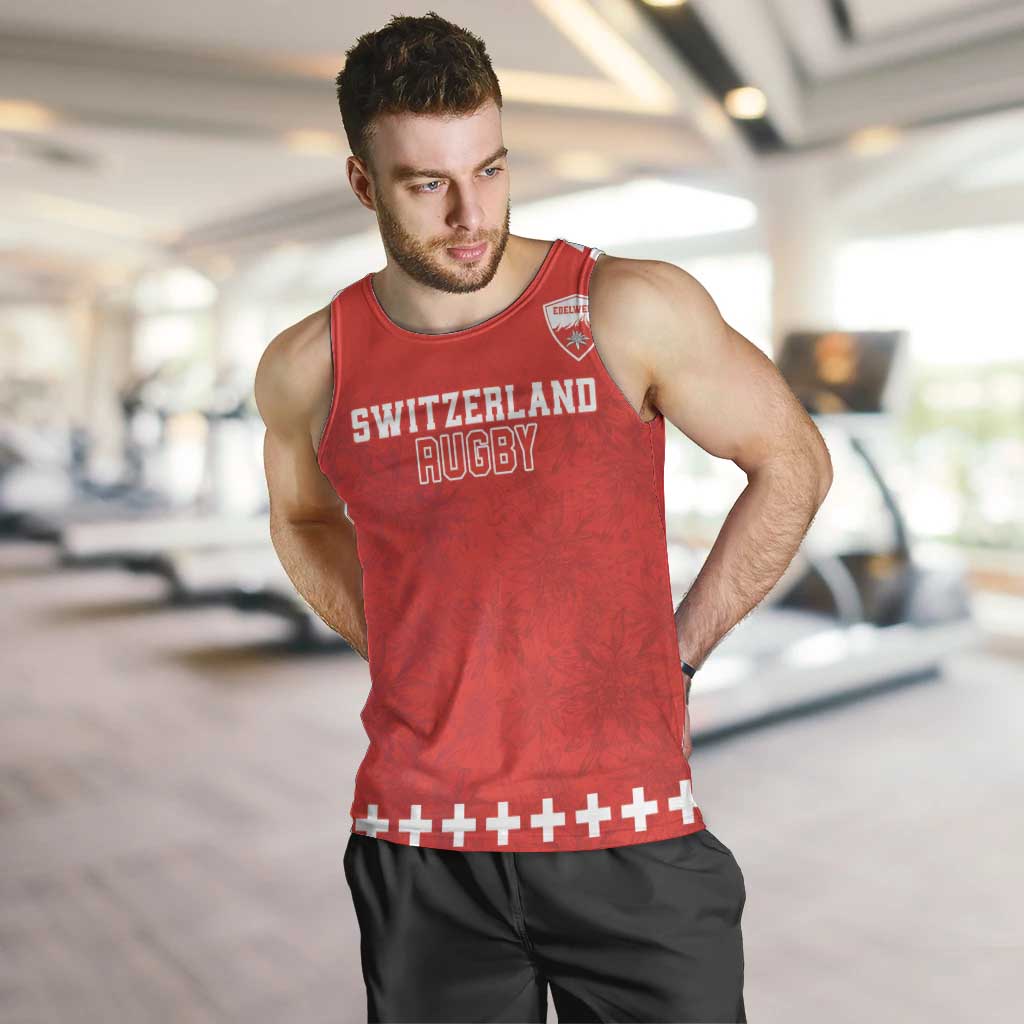 Custom Switzerland Rugby Men Tank Top Edelweis Pattern - Wonder Print Shop