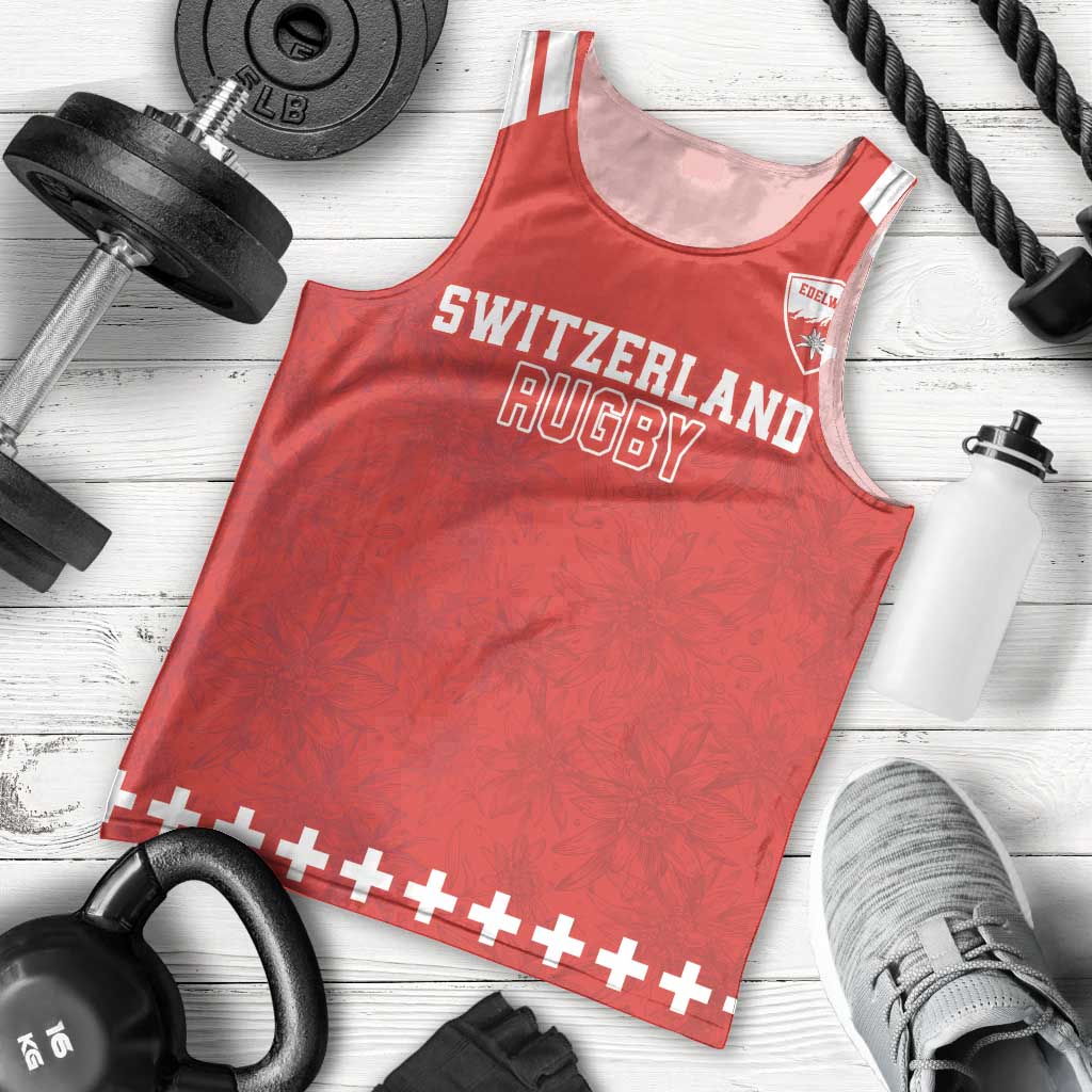 Custom Switzerland Rugby Men Tank Top Edelweis Pattern - Wonder Print Shop