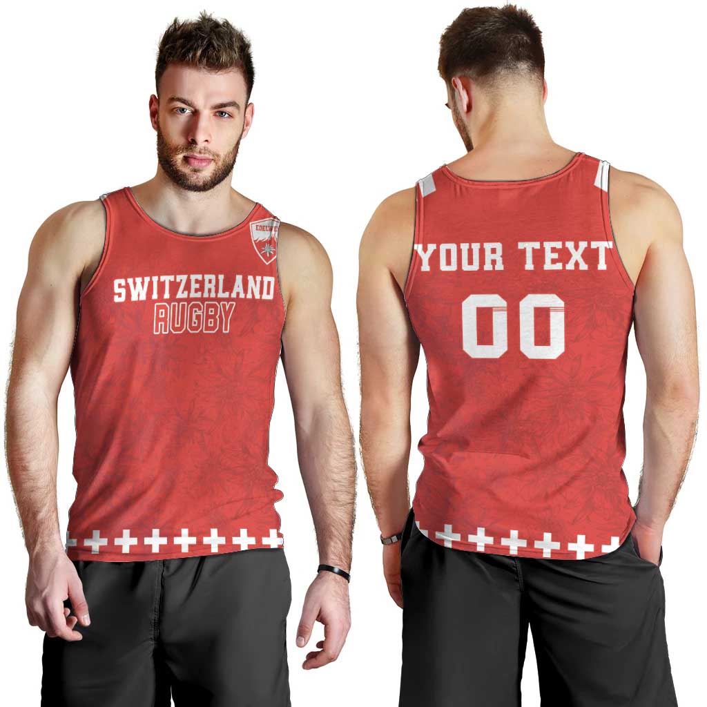 Custom Switzerland Rugby Men Tank Top Edelweis Pattern - Wonder Print Shop