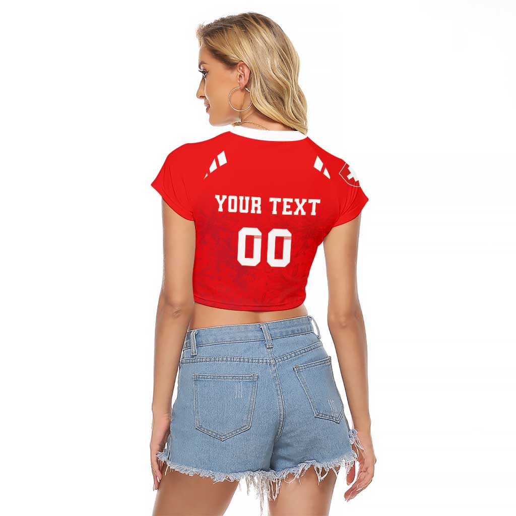 Custom Switzerland Rugby Raglan Cropped T Shirt Edelweis Pattern - Wonder Print Shop