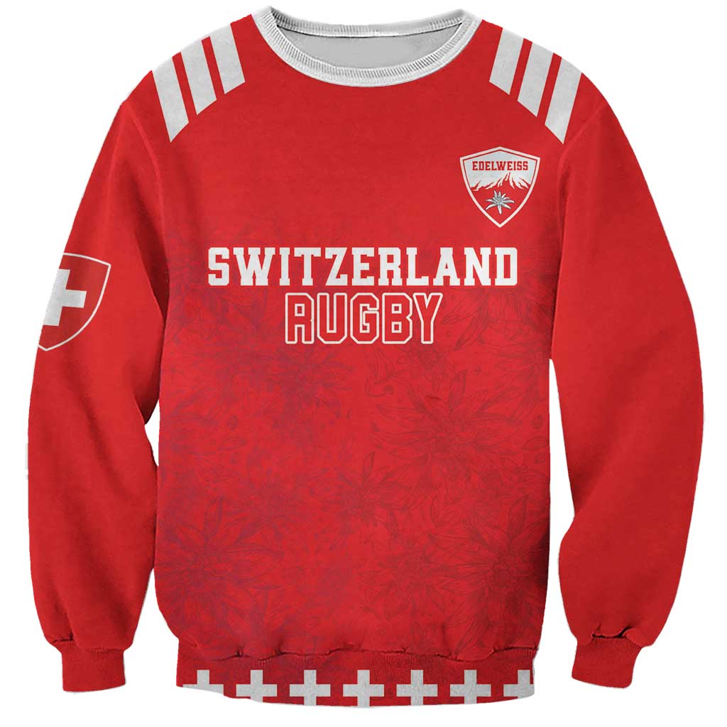 Custom Switzerland Rugby Sweatshirt Edelweis Pattern - Wonder Print Shop