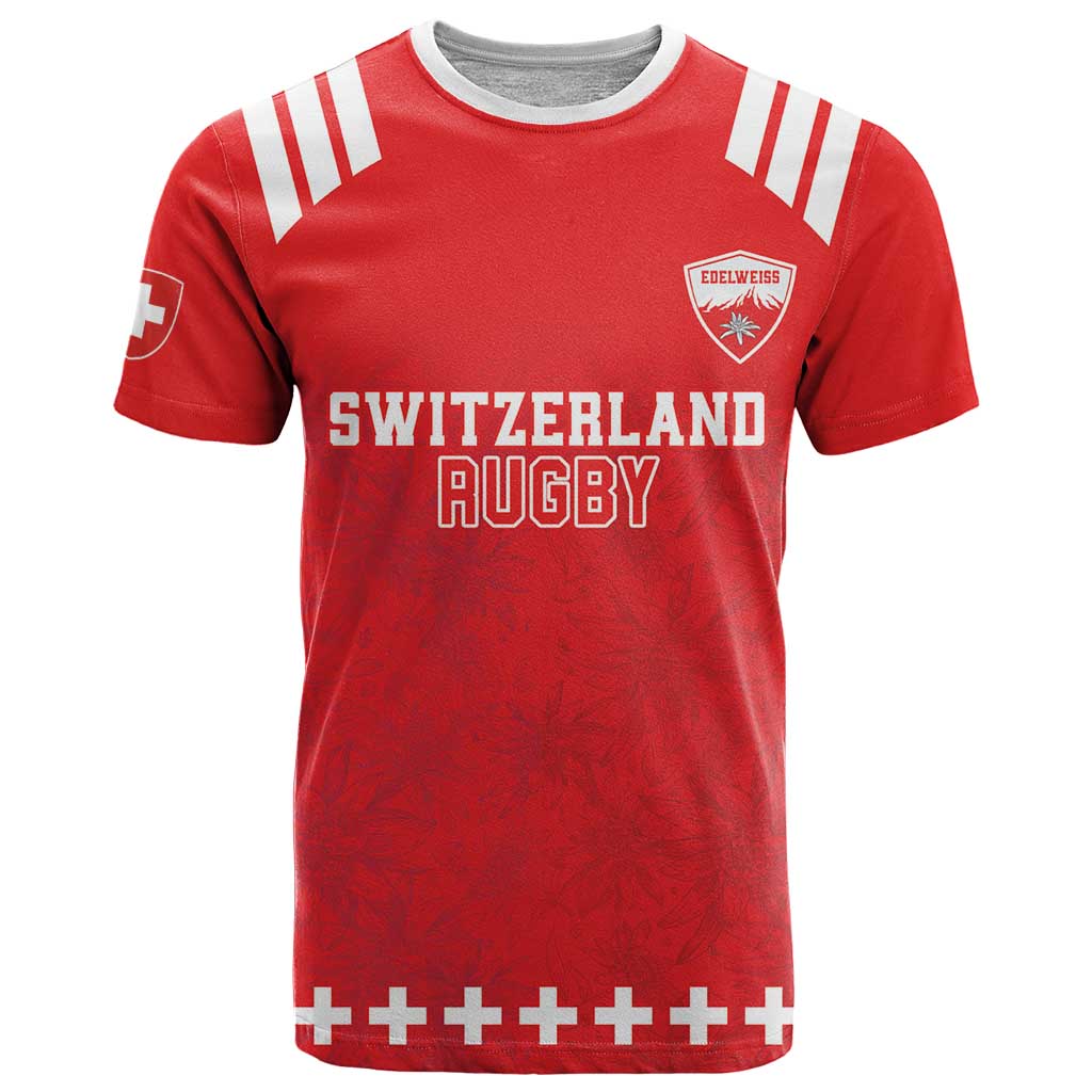 Custom Switzerland Rugby T Shirt Edelweis Pattern - Wonder Print Shop
