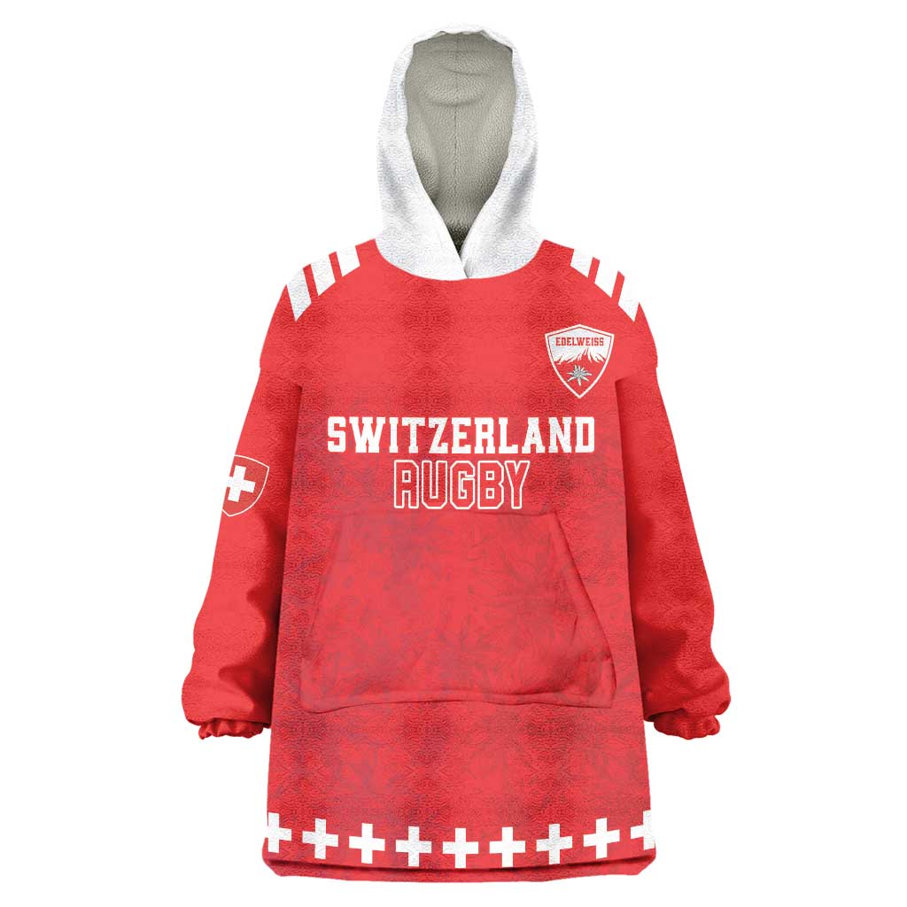 Custom Switzerland Rugby Wearable Blanket Hoodie Edelweis Pattern - Wonder Print Shop