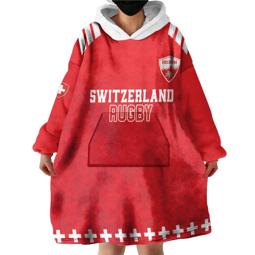 Custom Switzerland Rugby Wearable Blanket Hoodie Edelweis Pattern - Wonder Print Shop