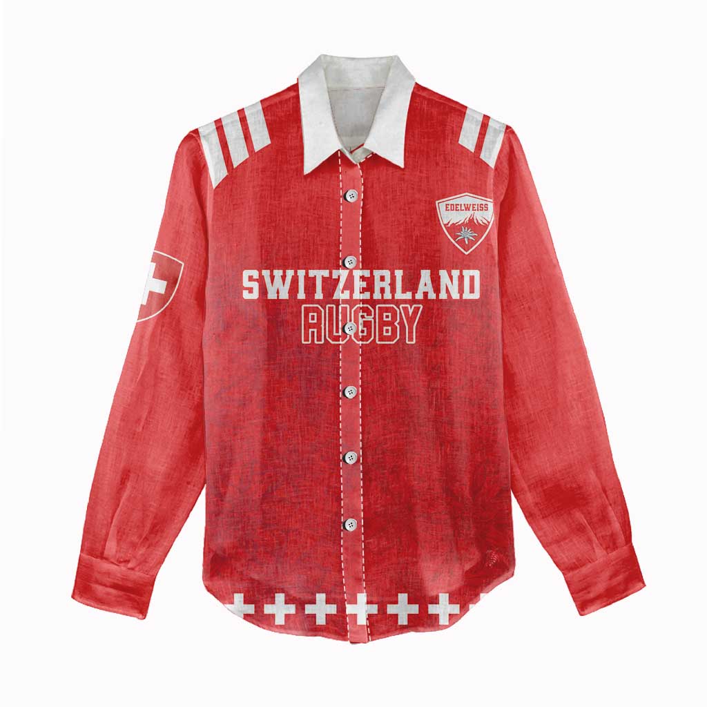 Custom Switzerland Rugby Women Casual Shirt Edelweis Pattern - Wonder Print Shop