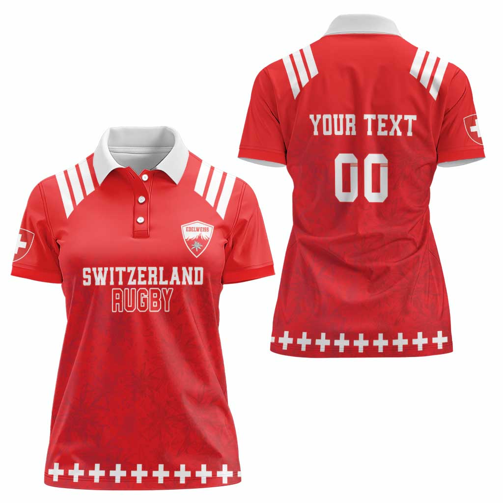 Custom Switzerland Rugby Women Polo Shirt Edelweis Pattern - Wonder Print Shop