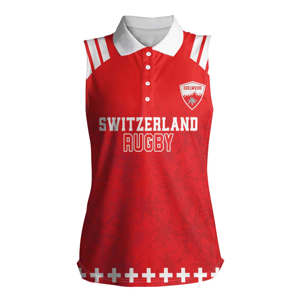 Custom Switzerland Rugby Women Sleeveless Polo Shirt Edelweis Pattern - Wonder Print Shop