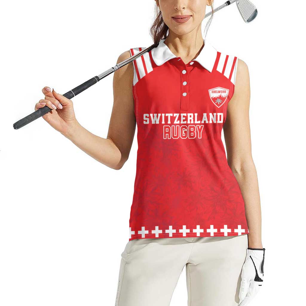 Custom Switzerland Rugby Women Sleeveless Polo Shirt Edelweis Pattern - Wonder Print Shop
