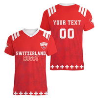 Custom Switzerland Rugby Women V-Neck T-Shirt Edelweis Pattern - Wonder Print Shop
