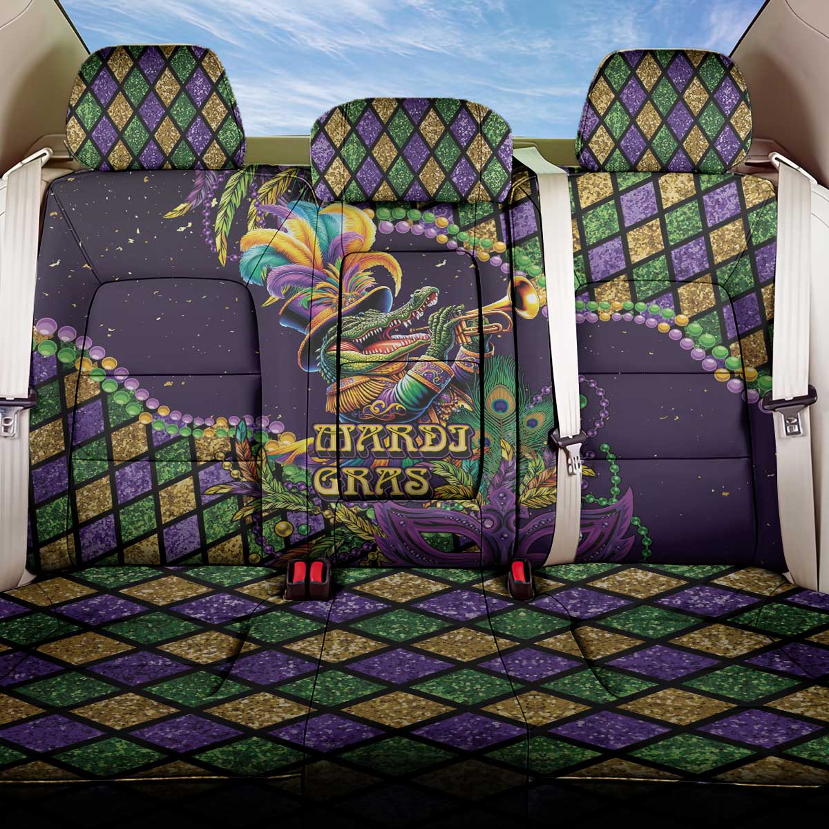 Mardi Gras Alligator Back Car Seat Cover Let the Gator Jazz Roll - Wonder Print Shop