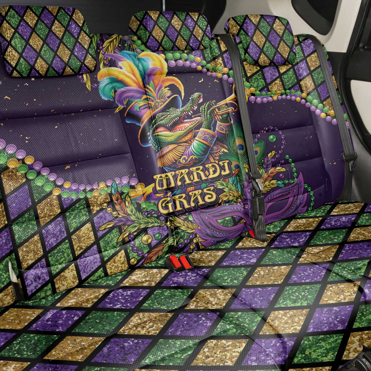 Mardi Gras Alligator Back Car Seat Cover Let the Gator Jazz Roll - Wonder Print Shop