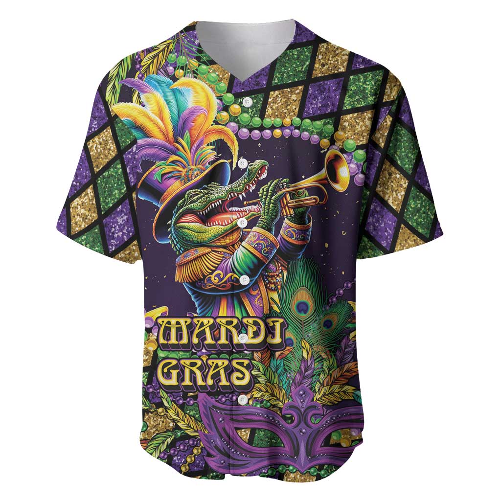 Mardi Gras Alligator Baseball Jersey Let the Gator Jazz Roll - Wonder Print Shop
