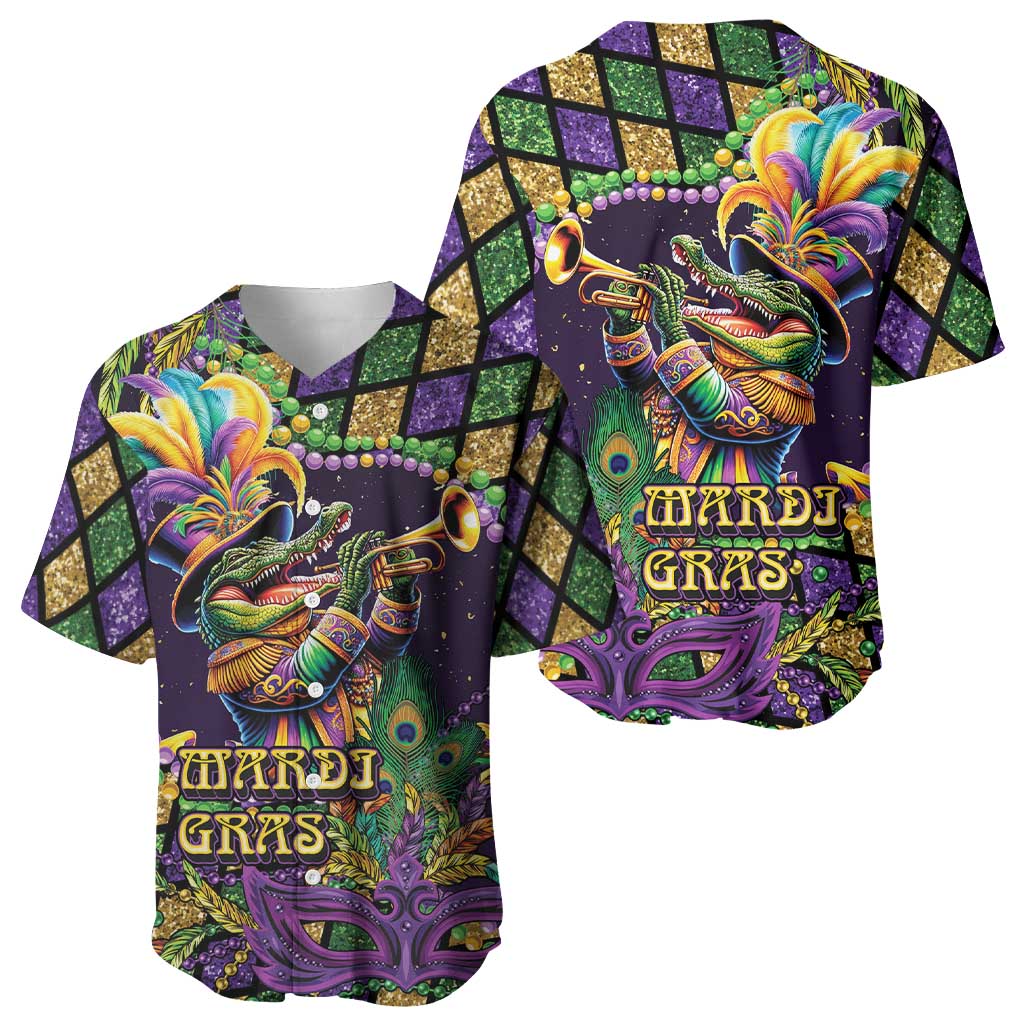Mardi Gras Alligator Baseball Jersey Let the Gator Jazz Roll - Wonder Print Shop