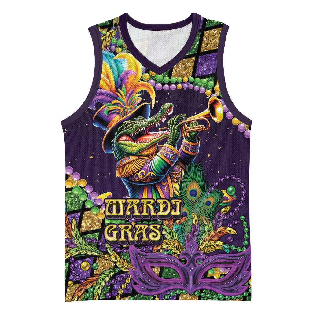 Mardi Gras Alligator Basketball Jersey Let the Gator Jazz Roll - Wonder Print Shop