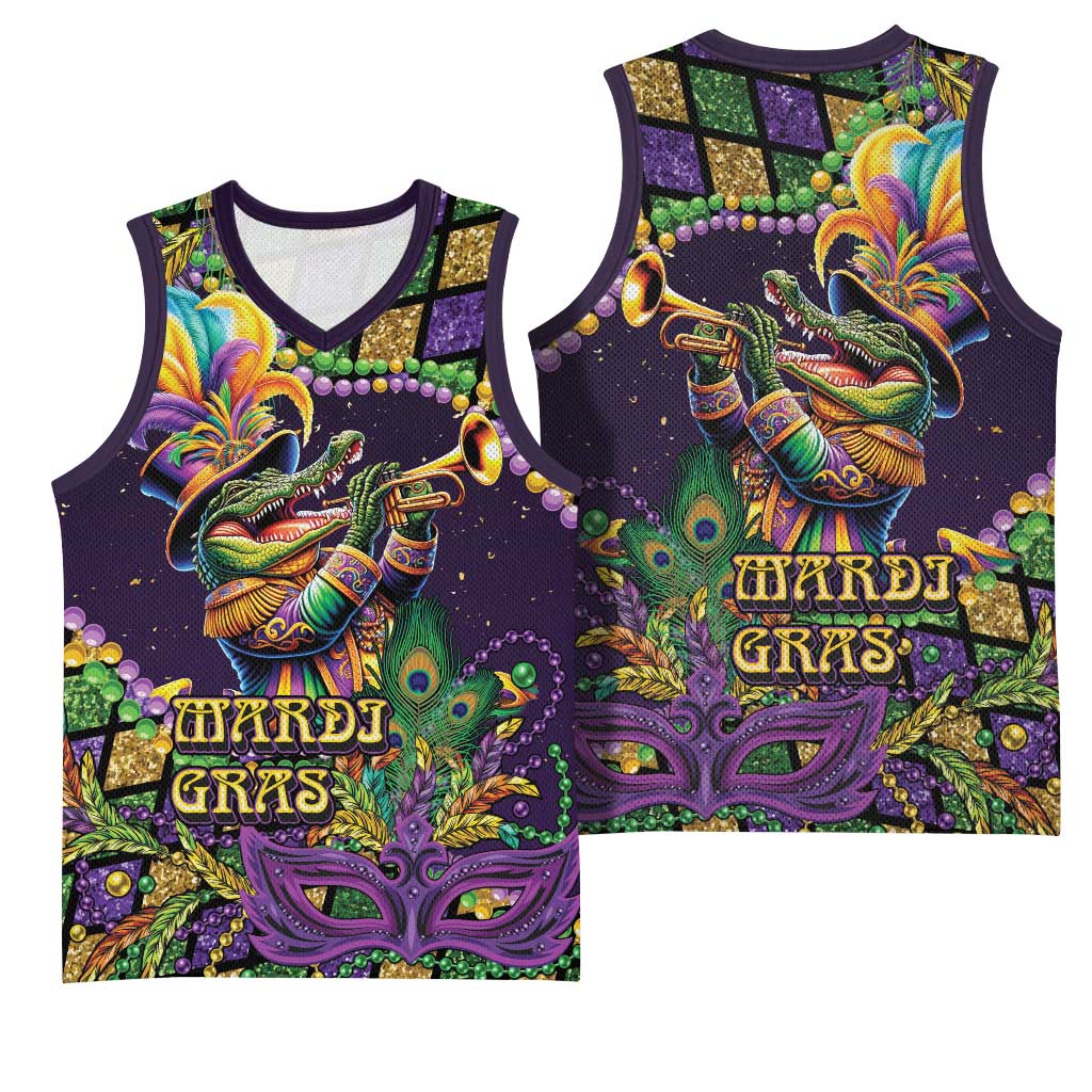 Mardi Gras Alligator Basketball Jersey Let the Gator Jazz Roll - Wonder Print Shop