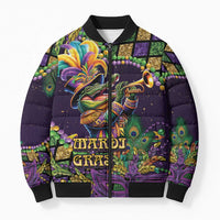 Mardi Gras Alligator Bomber Puffer Jacket Let the Gator Jazz Roll - Wonder Print Shop